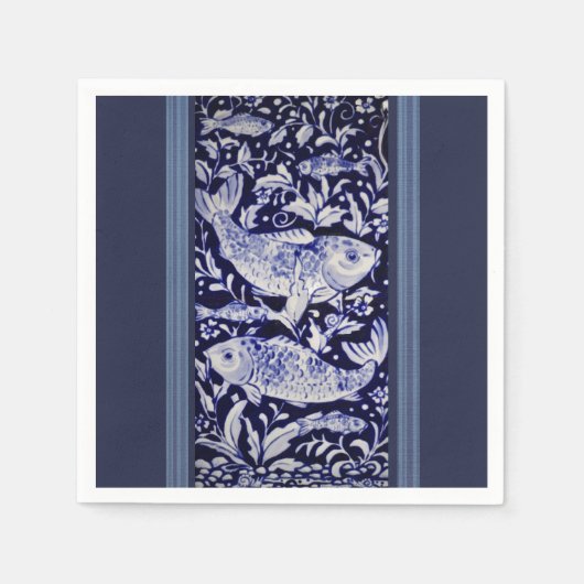 Blauw-witte koi vis Elegant dineren Servet (Voorkant)