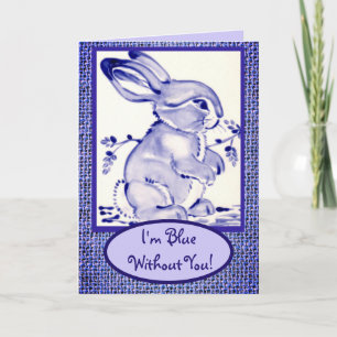 Blauw Witte Konijn Konijntje Mist Jou Briefje Blan Kaart