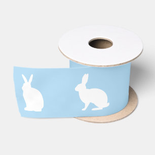 Blauw-Witte Konijn Silhouetten Cute Pasen Satijnen Lint