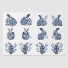 Blauw-witte konijnen decoupage geïnspireerd op vin tissuepapier