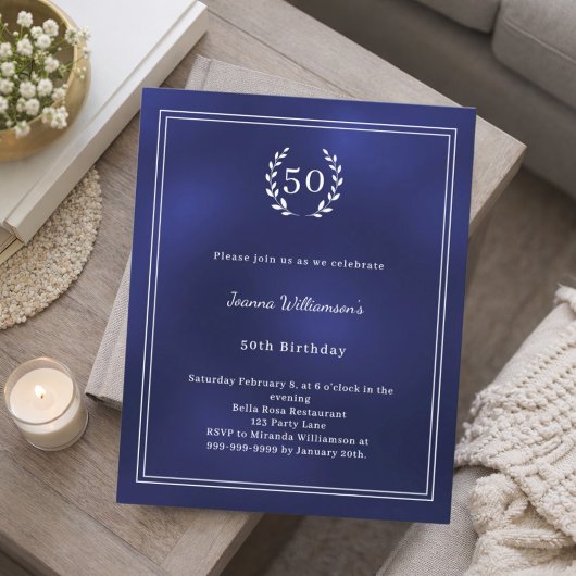 Blauw witte krans elegante verjaardagsuitnodiging