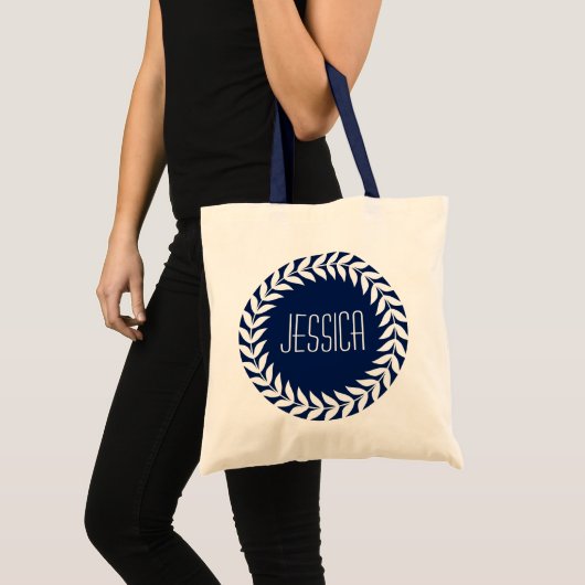 Blauw-witte krans met  monogram tote bag (Voorkant (product))