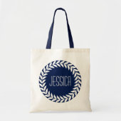 Blauw-witte krans met monogram tote bag (Voorkant)