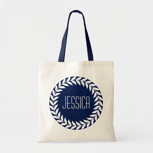 Blauw-witte krans met  monogram tote bag (Voorkant)