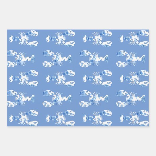 Blauw-witte kreeftenwikkelbladen inpakpapier vel (Voorkant 2)