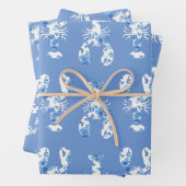 Blauw-witte kreeftenwikkelbladen inpakpapier vel (In situ)