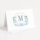 Blauw-witte kustmonogram Baby shower Bedankkaart