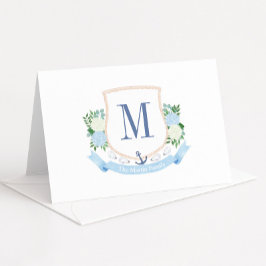 Blauw-witte kustmonogram Baby shower Bedankkaart