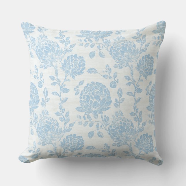 Blauw Witte Kustoma Oma Worp Kussen (Voorkant)
