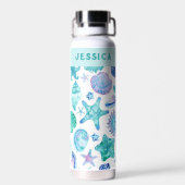 Blauw-witte kustschelpen voor Waterverf Waterfles (Achterkant)