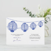 Blauw-witte lantaarns bruiloft uitnodiging (Staand voorkant)