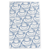 Blauw-witte lijn art thee-kopjes medium cadeauzakje (Voorkant)