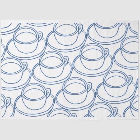 Blauw-witte lijn art thee-kopjes tissuepapier (Voorkant)