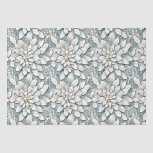 Blauw Witte Lotus Bloemen Bruiloft Tissuepapier (Voorkant)