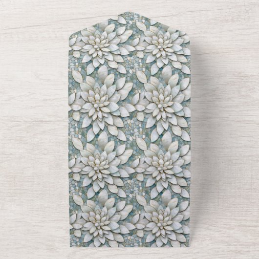 Blauw Witte Lotus Bloemen Huwelijk All In One Uitnodiging (Buitenkant)