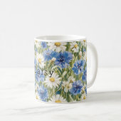 Blauw Witte Madeliefjes Bloemen Koffiemok (Voorkant rechts)