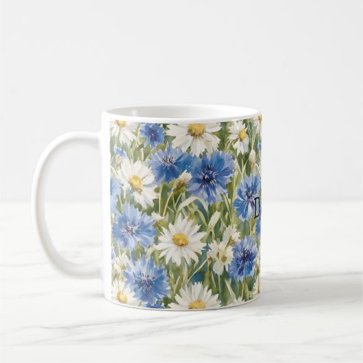 Blauw Witte Madeliefjes Bloemen Koffiemok (Links)