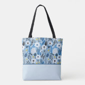 Blauw-witte madeliefjes en bladeren, kleurenblok tote bag (Achterkant)