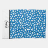 Blauw-witte madeliefjes gepersonaliseerd theedoek (Horizontaal)