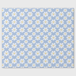 Blauw Witte Madeliefjes Patroon  Cadeaupapier