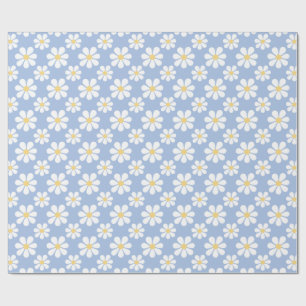 Blauw Witte Madeliefjes Patroon Cadeaupapier