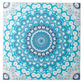 Blauw-witte Mandala Frosted Winter Geometric Tegeltje (Voorkant)