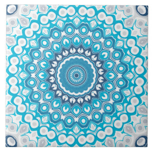 Blauw-witte Mandala Frosted Winter Geometric Tegeltje
