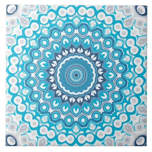 Blauw-witte Mandala Frosted Winter Geometric Tegeltje (Voorkant)