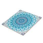 Blauw-witte Mandala Frosted Winter Geometric Tegeltje (Zijkant)
