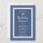 Blauw Witte Mandala Patroon 40ste Verjaardag Diner Kaart (Voorkant)