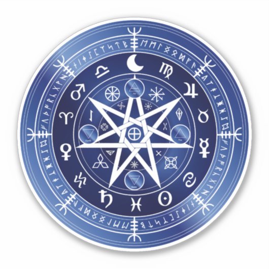 Blauw-witte mandala symbool van bescherming vinyl sticker (Voorkant)