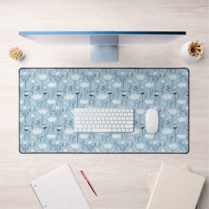 Blauw Witte Marine Fantasievolle Waterverf Bloemen Bureaumat