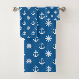 Blauw Witte Marine Naautical Anker Scheepsstuurwie Bad Handdoek