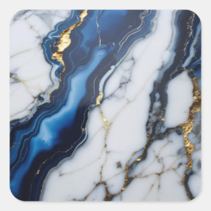 blauw witte marmer textuur goud textuur patroon lu vierkante sticker