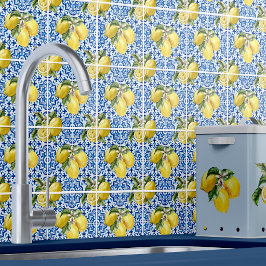 Blauw Witte Mediterraan Citroen Patroon Tegeltje