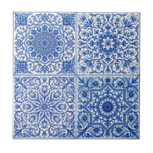 Blauw Witte Mediterraanse Tegel Botanisch Patroon Tegeltje