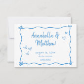 Blauw Witte Met De Hand Getekende Hart Whimsical F Save The Date (Voorkant)