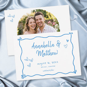 Blauw Witte Met De Hand Getekende Hart Whimsical F Save The Date