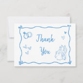 Blauw Witte Met De Hand Getekende Hart Whimsical H Bedankkaart (Voorkant)