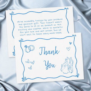 Blauw Witte Met De Hand Getekende Hart Whimsical H Bedankkaart