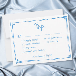 Blauw Witte Met De Hand Getekende Hart Whimsical H RSVP Kaartje