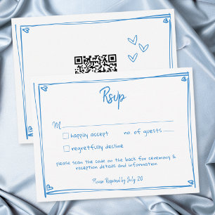 Blauw Witte Met De Hand Getekende Hart Whimsische RSVP Kaartje