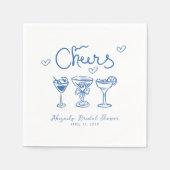 Blauw Witte Met De Hand Getekende Retro Bruidsdouc Servet (Voorkant)