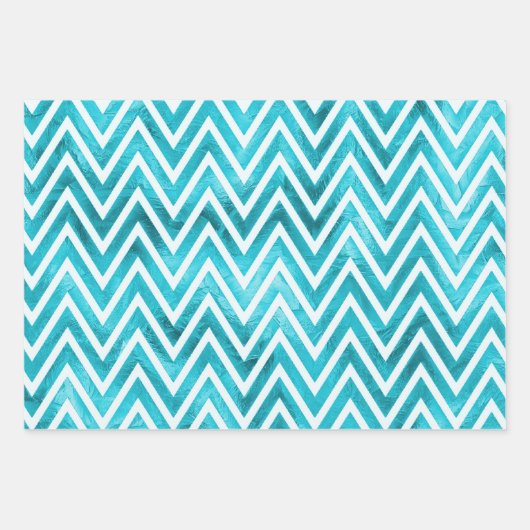 Blauw-witte metallic Chevron patroon achtergrond Inpakpapier Vel (Voorkant 2)