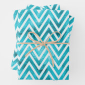 Blauw-witte metallic Chevron patroon achtergrond Inpakpapier Vel (In situ)