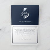 Blauw Witte Minimaal Nautilus Anker Kust Bruiloft Bedankkaart (Binnen)