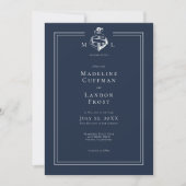 Blauw Witte Minimale Nautilus Anker Kust Bruiloft Kaart (Voorkant)
