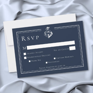 Blauw Witte Minimale Nautilus Anker Kust Bruiloft RSVP Kaartje