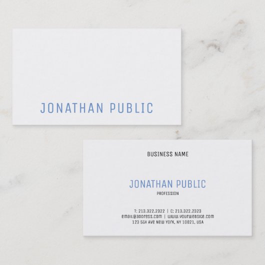 Blauw witte minimale ontwerpSjabloon Moderne elega Visitekaartje (Voorkant / Achterkant)