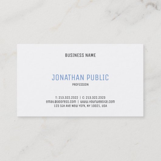 Blauw witte minimale ontwerpSjabloon Moderne elega Visitekaartje (Achterkant)